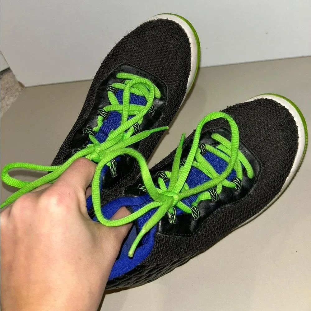 Jordan Black and Green High-Top Sneakers size 1Y
